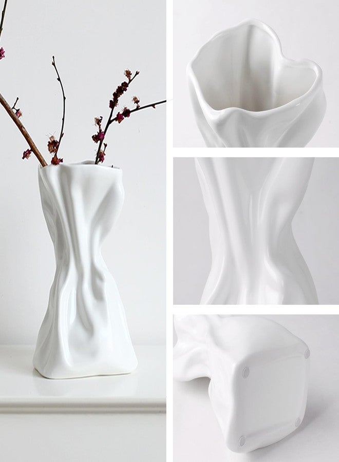 SIBRANT Paper Bag Vase for Flower, Unique Crinkle Design White Ceramic Vase, Flower Vase for Aesthetic Home Decor, Wedding Dinner Table Party Christmas Decorative - Image 4